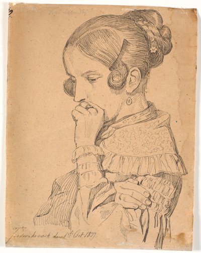 Portret van een jonge dame, 3/4 profiel naar links door Johan Thomas Lundbye