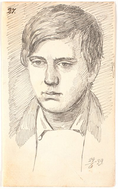 Portret van een jonge man, en face door Johan Thomas Lundbye