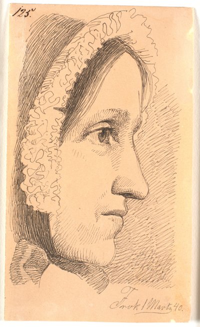 Profielportret naar rechts van de moeder van de kunstenaar door Johan Thomas Lundbye
