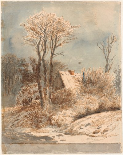 Sneeuwlandschap met huis tussen bomen door Johan Thomas Lundbye