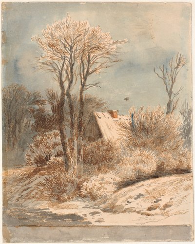 Sneeuwlandschap met huis tussen bomen door Johan Thomas Lundbye
