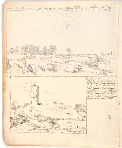 Stenen omheining bij Rakløv op Refsnæs. Tekening direct uitgevoerd in het schrift, pagina 10 door Johan Thomas Lundbye