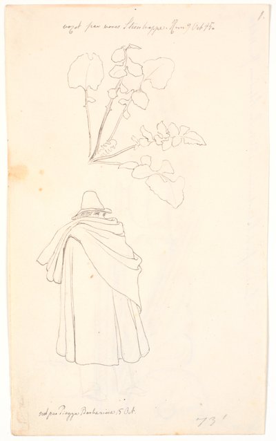 Studie van een Paardenbloemplant en een Italiaan gehuld in zijn mantel door Johan Thomas Lundbye