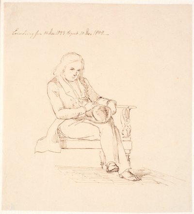 Thorvaldsen zittend op een bank door Johan Thomas Lundbye