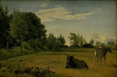 Twee koeien in een veld bij Vognserup Manor, Seeland door Johan Thomas Lundbye