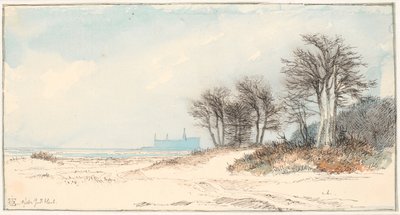 Uitzicht op Kronborg vanaf de kust ten noorden van Helsingør door Johan Thomas Lundbye