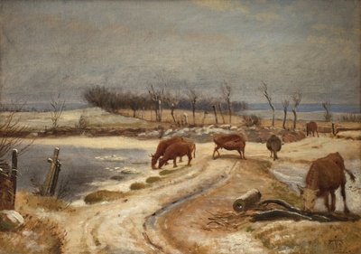 Het vee water geven op een winterdag door Johan Thomas Lundbye