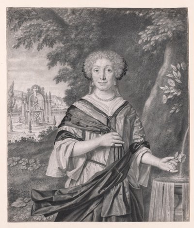 Portret van een Vrouw bij een Fontein, een Roos in Haar Hand door Johan Thopas