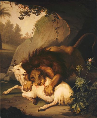 Een leeuw die een geit aanvalt, 1785 door Johan Wenzel Peter