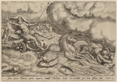 De oversteek van de Rode Zee door Johan Wierix, after Maarten van Cleef