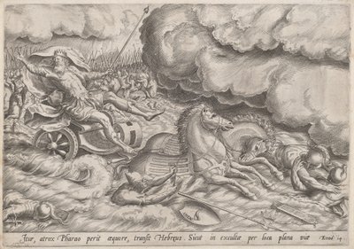 De Oversteek van de Rode Zee door Johan Wierix, after Maarten van Cleef