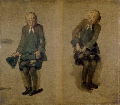 Twee schetsen van David Garrick als Abel Drugger in 