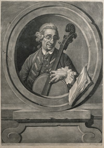 Jacob Cervetto, gegraveerd door M. A. Picot, ca. 1770 door Johann (after) Zoffany