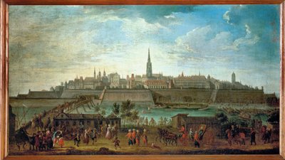 Wenen gezien vanaf de Rotenturm-poort ... (olieverf op doek) door Johann Adam Delsenbach