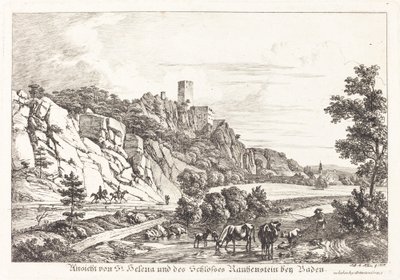Gezicht op St. Helena en het Kasteel Rauhenstein bij Baden door Johann Adam Klein