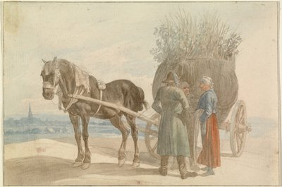 Oostenrijkse boeren met paard en wagen, met uitzicht op Wenen in de verte door Johann Adam Klein