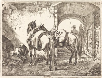 Kozakkenpaarden in een binnenplaats door Johann Adam Klein