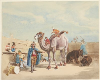Een dierentemmer met kameel, apen, beren enz. door Johann Adam Klein
