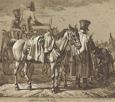 Paard met Soldaten die een Pijp Roken/Militaire Scene door Johann Adam Klein
