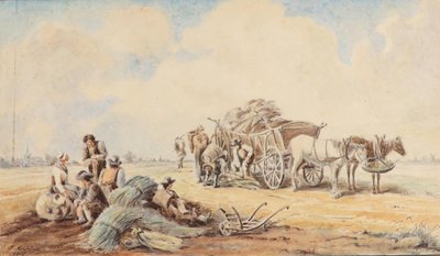 Johann Adam Klein Paardenkoets en rustende landarbeiders door Johann Adam Klein