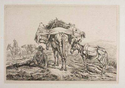 Bepakt muildier in de Campagna door Johann Adam Klein