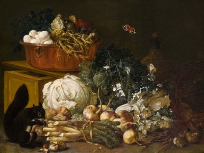 Stilleven met eekhoorn door Johann Amandus Wink