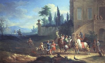 Valkenjachtpartij (een van een paar) door Johann Andreas Graff