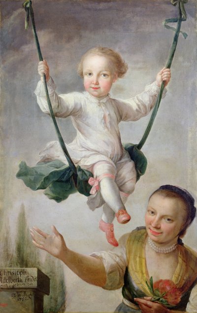 Christoph Adalbert Friedrich von Stein op een schommel, 1768 door Johann Andreas Herrlein