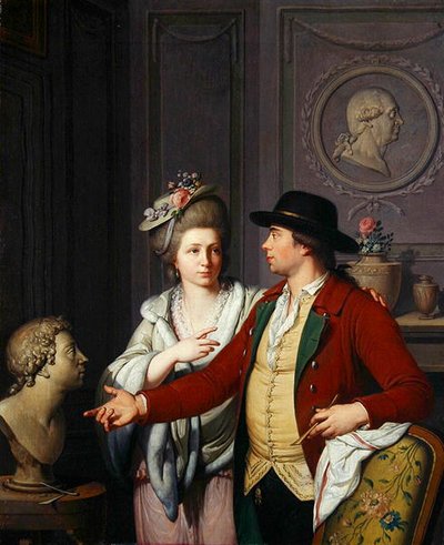 Samuel Nahl toont zijn bruid een buste van zijn broer door Johann August the Younger Nahl