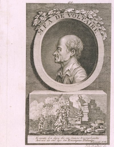 Portret van de schrijver, essayist en filosoof François Marie Arouet de Voltaire 1694-1778 door Johann Balzer