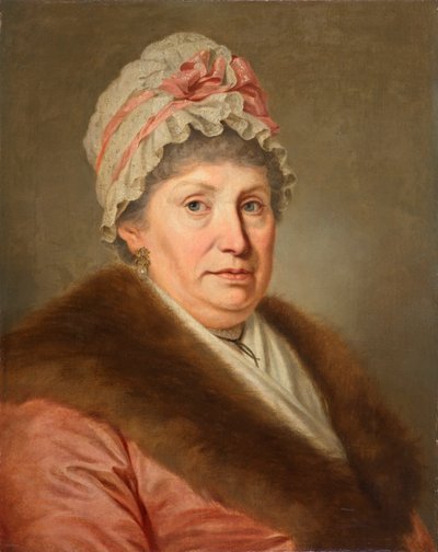 Burgerdame met kanten kap en bontkraag door Johann Baptist Lampi d. Ä.