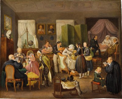 Bezoek aan het huis van de protestantse predikant voor doop, 1828 door Johann Baptist Pflug