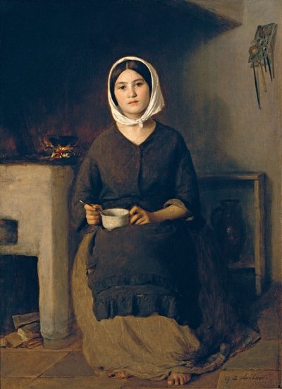 Zittende vrouw in een boerenkeuken door Johann Baptist Reiter