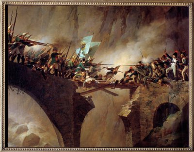 Slagen van de Tweede Coalitie: De oversteek van de Duivelsbrug naar de Gotthardpas in Zwitserland door de Russische maarschalk Alexander Souwaroff, 26 september 1799 door Johann Baptist Seele