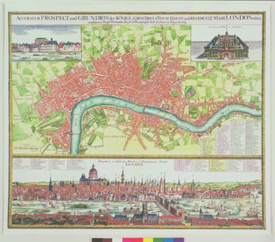 Luchtkaart van Londen en uitzicht over de Theems vanaf de South Bank, met St. Paul