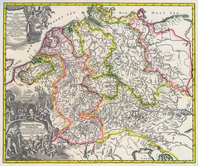Hydrografische kaart van Duitsland, circa 1720 (gravure) door Johann Baptista Homann