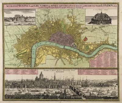 Kaart en Uitzicht op Londen, ca. 1710 door Johann Baptista Homann
