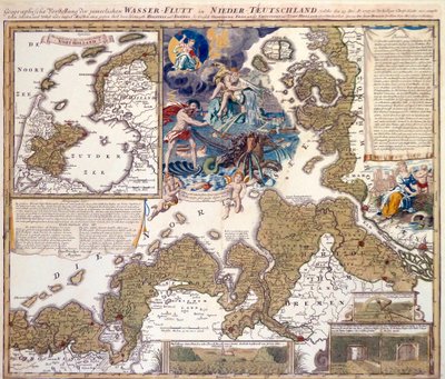 Kaart van de Kerstvloed van 1717 door Johann Baptista Homann