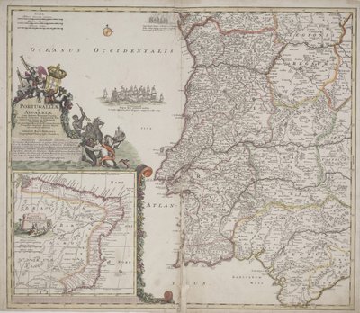 Portugal en Algarve (Portugallia et Algarbiae), c.1704 (handgekleurde ets) door Johann Baptista Homann
