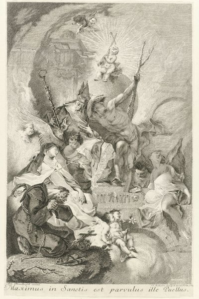 Het Christuskind als Salvator Mundi met verscheidene heiligen en paus Clemens XIII door Johann Beheim