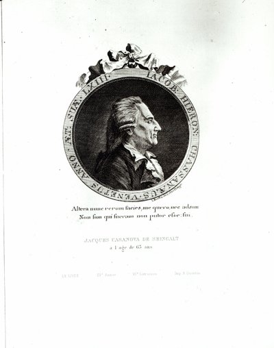 Medailonportret van Giacomo Casanova (1725-98) op 63-jarige leeftijd, 1788 door Johann Berka