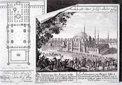 Plan en Uitzicht van de Suleymaniye Moskee, Istanbul, uit 
