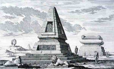 Piramides die het Graf van Koning Sotis van Egypte markeren, gevonden in de ruïnes van Heliopolis, uit 