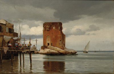 Ved Tolboden i Beyroeth. Scene van een Haven met een Tolpoort, Beiroet door Johann Carl Neumann
