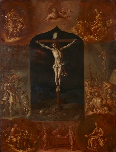 De gekruisigde Jezus en zeven bijbelse scènes door Johann Carl von Reslfeld