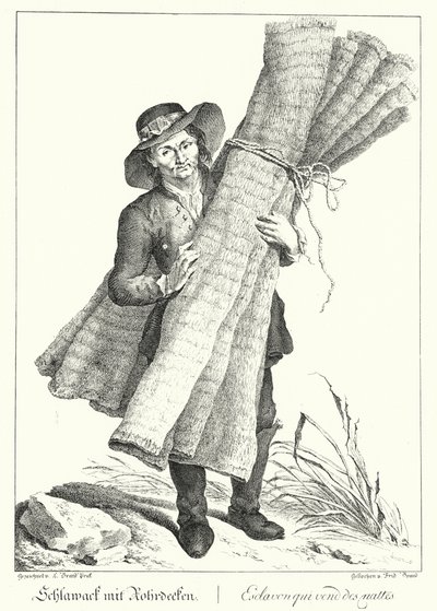 Mattenverkoper (gravure) door Johann Christian (after) Brand
