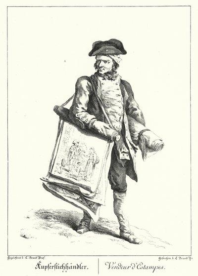 Prentenverkoper (gravure) door Johann Christian (after) Brand