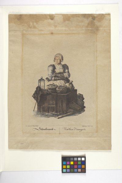 Schneckenweib of Vendeuse Des Escargots (Slakkenverkoopster) door Johann Christian (after) Brand