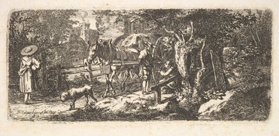 Aalmoezen gegeven door een wagenmenner door Johann Christian Erhard