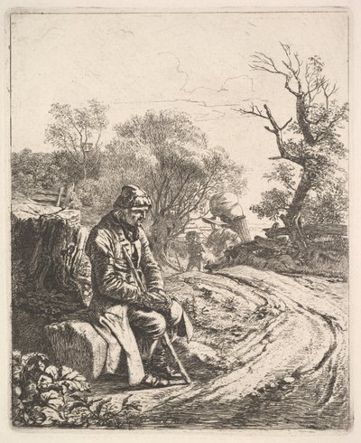 Een Oude Man Zittend langs de Weg, 1818 door Johann Christian Erhard